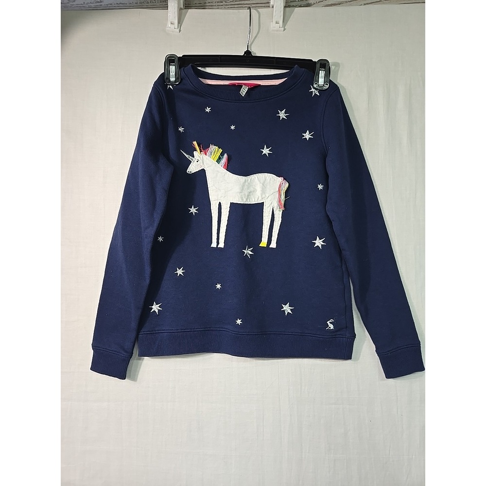 Joules Navy Blue Unicorn LS Sweatshirt Size 9/10 Metallic Stars Cotton Blend